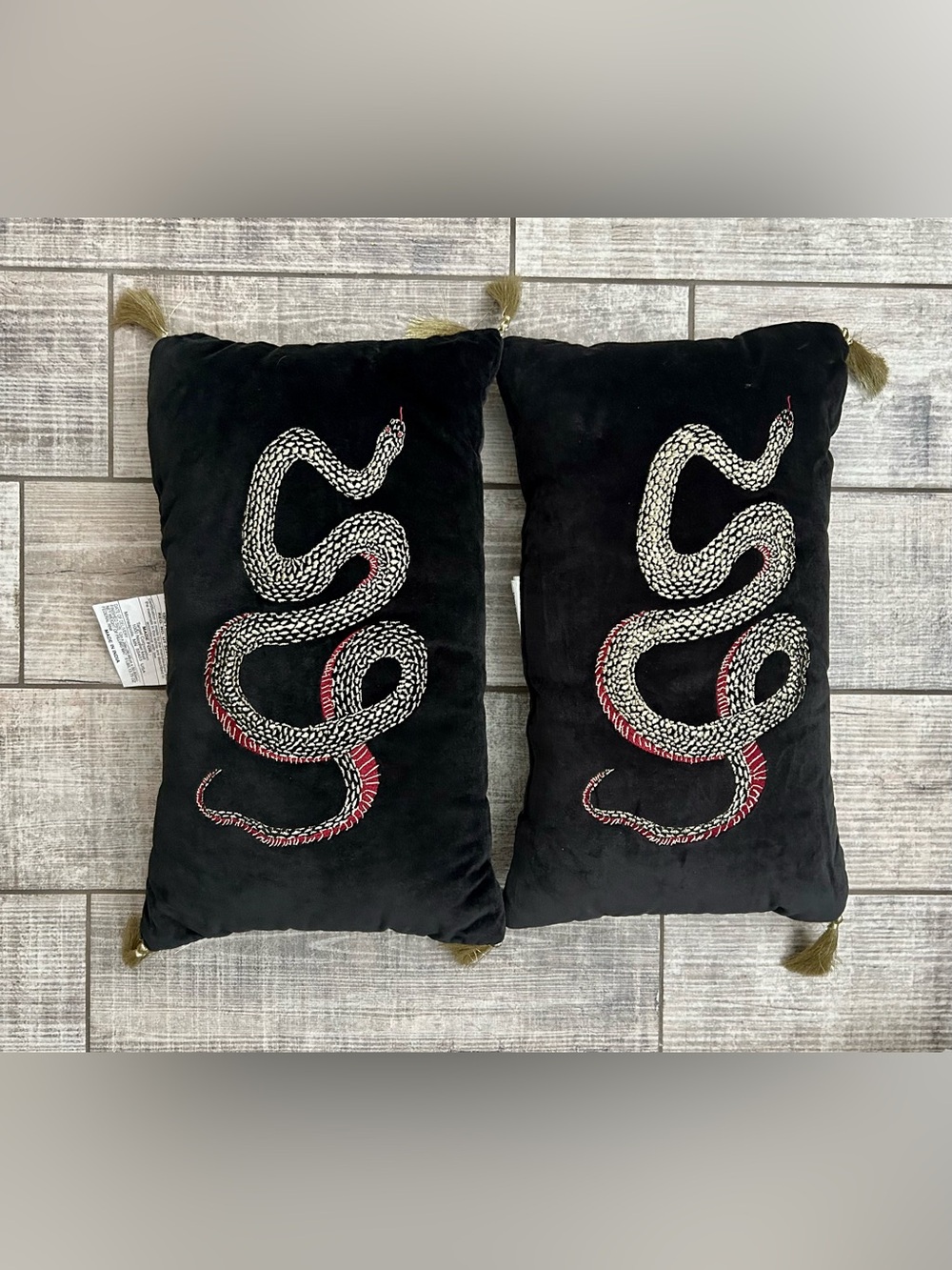 Threshold Snake Embroidered Black Decorative Lumbar Throw Pillows Set of 2 NWT - Picture 8 of 9